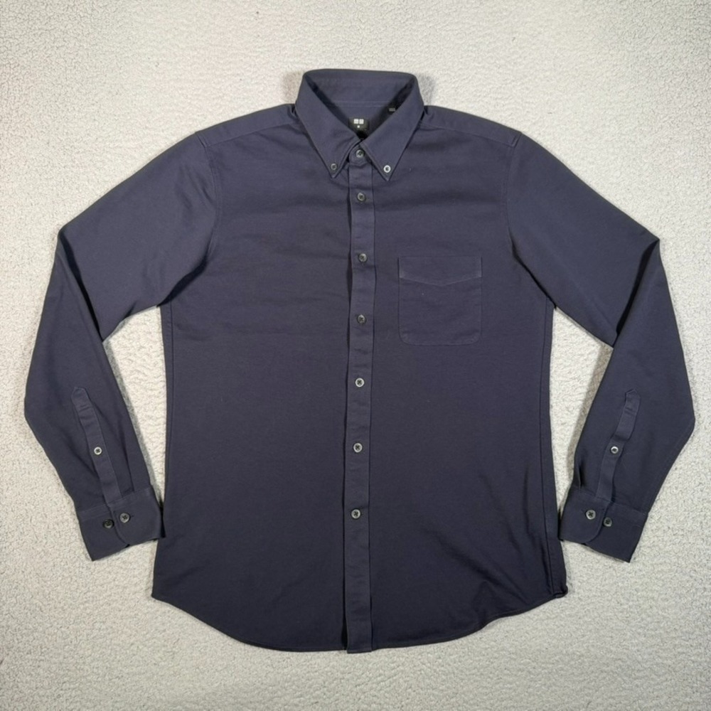 Uniqlo Knit Oxford Shirt Mens Medium Blue Slim Fit Button Down Cotton Blend